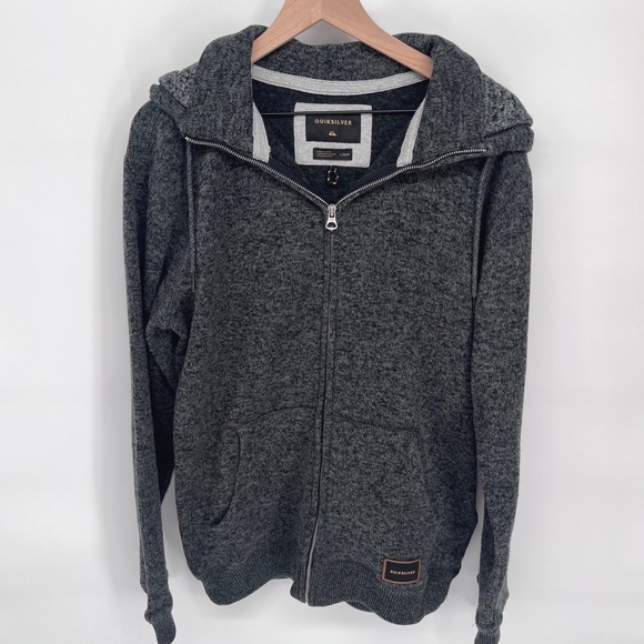 Quiksilver Other - Quiksilver Full Zip Hoodie Mens Large Gray Marled Knit Sweater Surf Skate Casual
